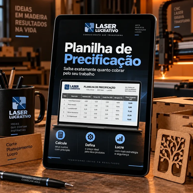 Tablet mostrando a Planilha de Precificação com custos e preço sugerido