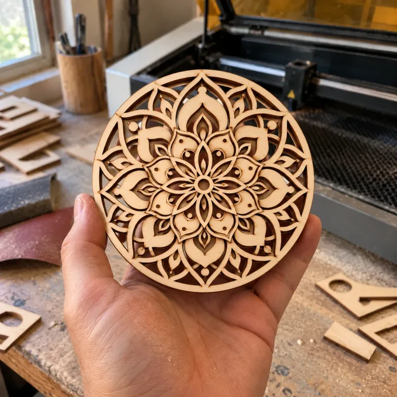 Mandalas e porta-velas cortados a laser